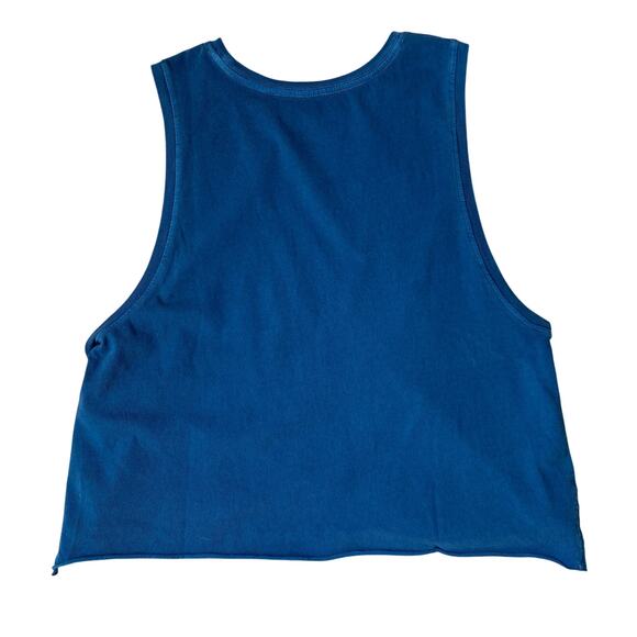 Hurley Nochella Wash Biker Tank Top Women M Teal Blue Tropical Crop Raw Hem NWT - Picture 2 of 10